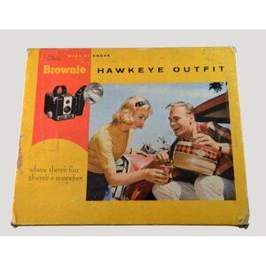 Vintage 1965 Kodak Brownie Hawkeye Camera Flash Model With Box Manual Untested